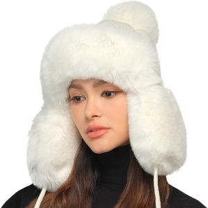 C.C Thick Knitted IvoryTrapper Pom Beanie